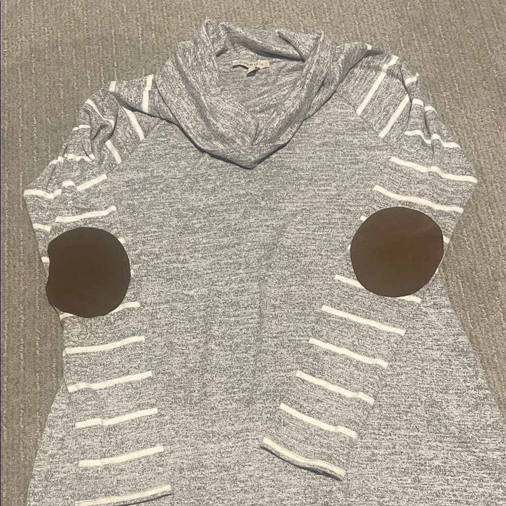 41 Hawthorn Heather Gray Striped Hoodie with Brown Accents